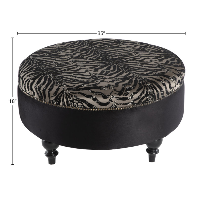 Rosdorf Park Gaze 35" Wide Round Animal Print Cocktail Ottoman, Black ...